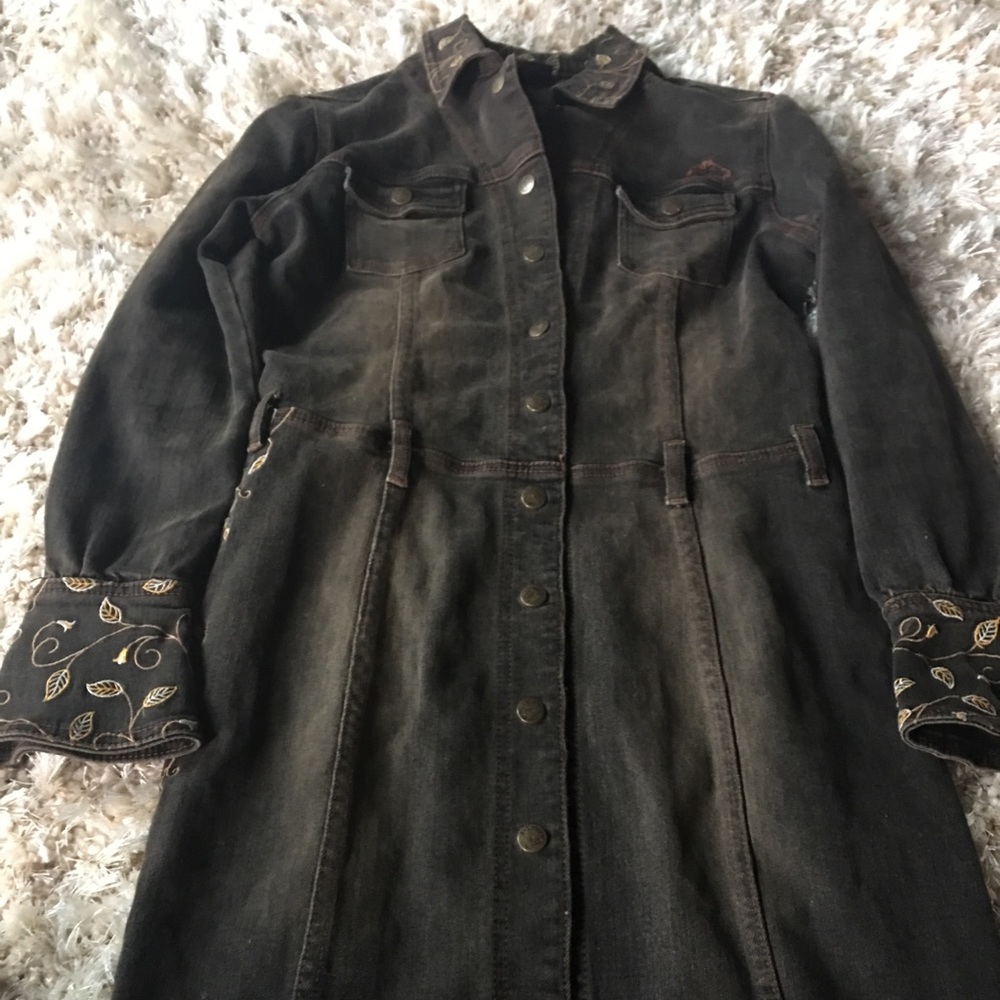 Jordache Jean Flower Stitched Denim Coat- Small